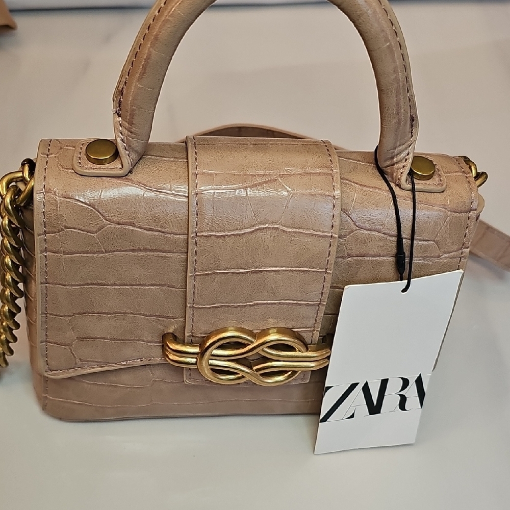 Zara Beige Mini Bag with Gold Accents
